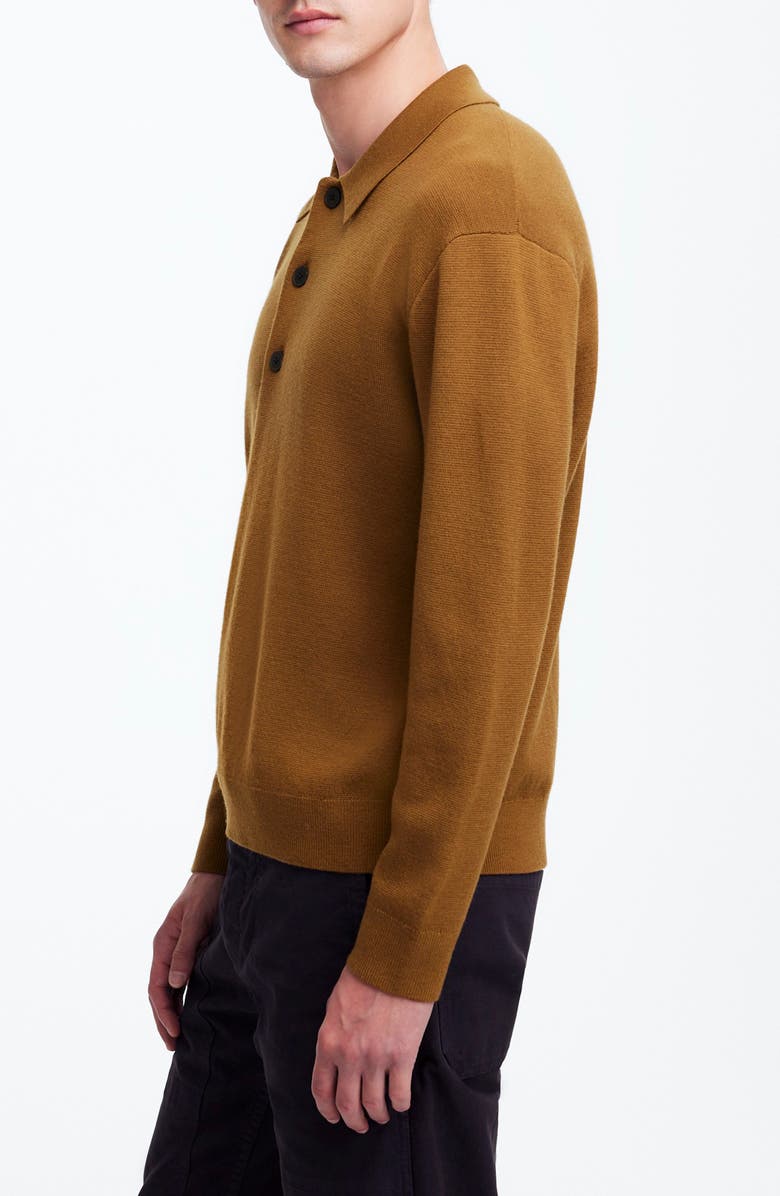 Madewell Three-Button Merino Wool Polo Sweater, Alternate, color, Rich Camel
