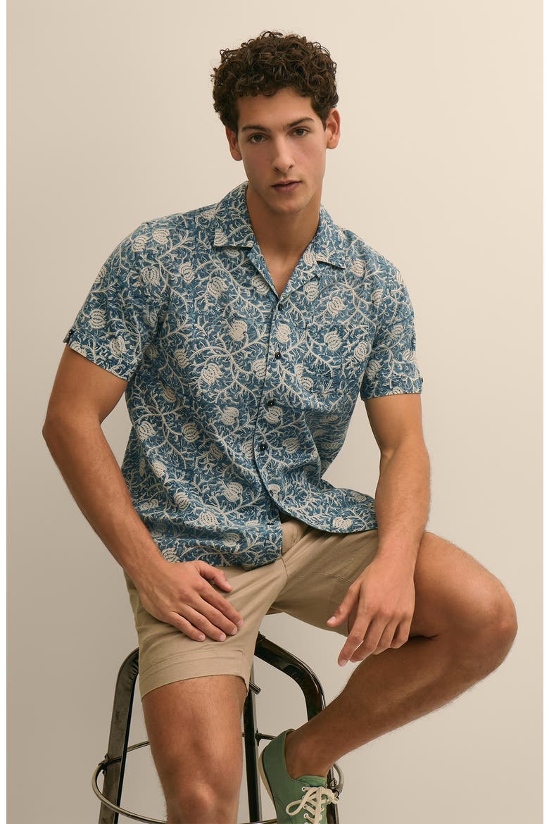 Block Print Cotton Camp Shirt, Alternate, color, BLUEVINES