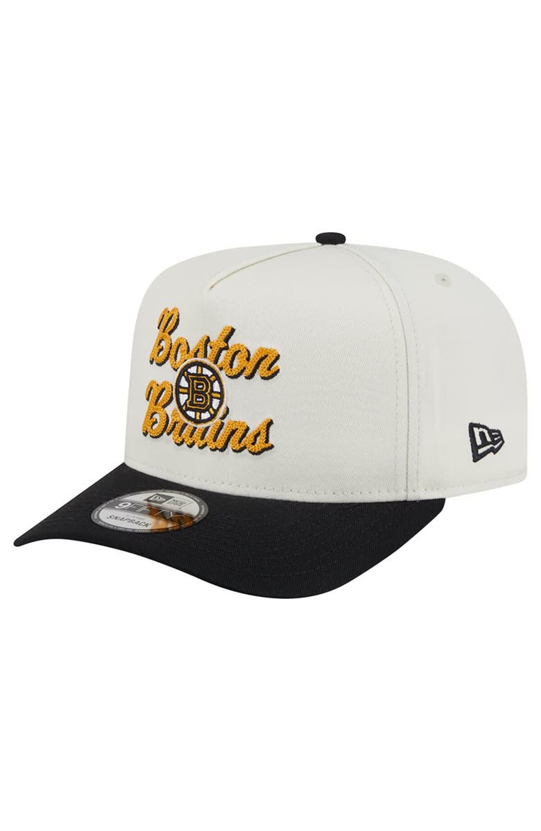 New Era Men's New Era Cream/Black Boston Bruins Chainstitch 9FIFTY A-Frame Snapback Hat, Main, color, Cream