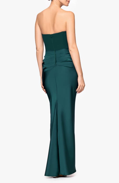 Betsy & Adam Strapless Mixed Mediia Gown In Green
