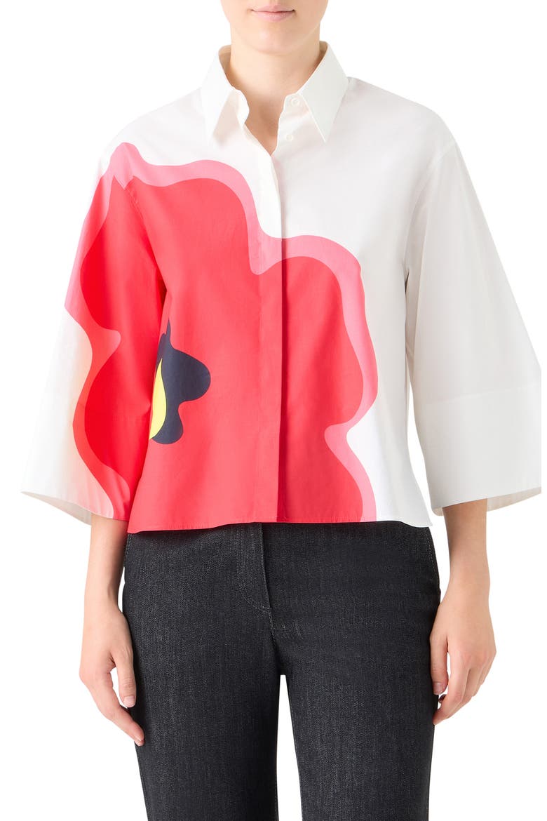 Abstract Floral Three Quarter Sleeve Button-Up Shirt, Main, color, CREAM-MULTICOLOR
