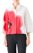 Akris punto Abstract Floral Three Quarter Sleeve Button-Up Shirt