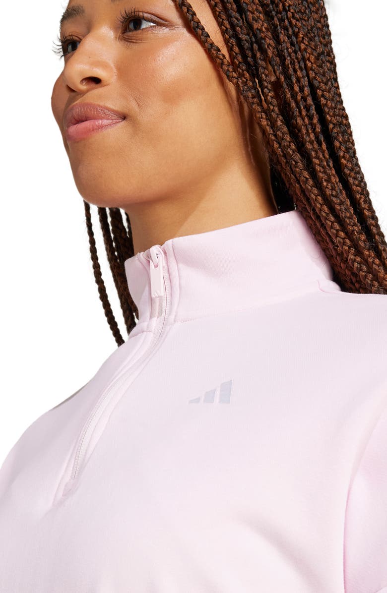 adidas French Terry Quarter Zip Pullover, Alternate, color, Clear Pink/ White