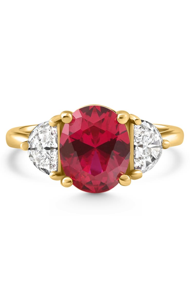 Bliss Diamond Oval Ruby & Half Moon Diamond Ring 14k Gold Lab Grown, Main, color, 14K Yellow Gold