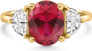 Bliss Diamond Oval Ruby & Half Moon Diamond Ring 14k Gold Lab Grown