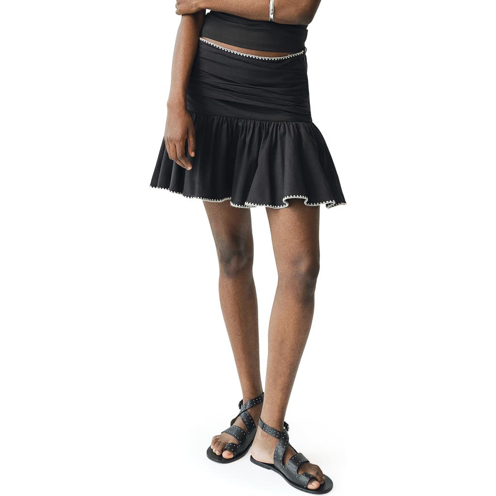 Mango Teen Embroidered Ruffle Cotton Miniskirt In Black