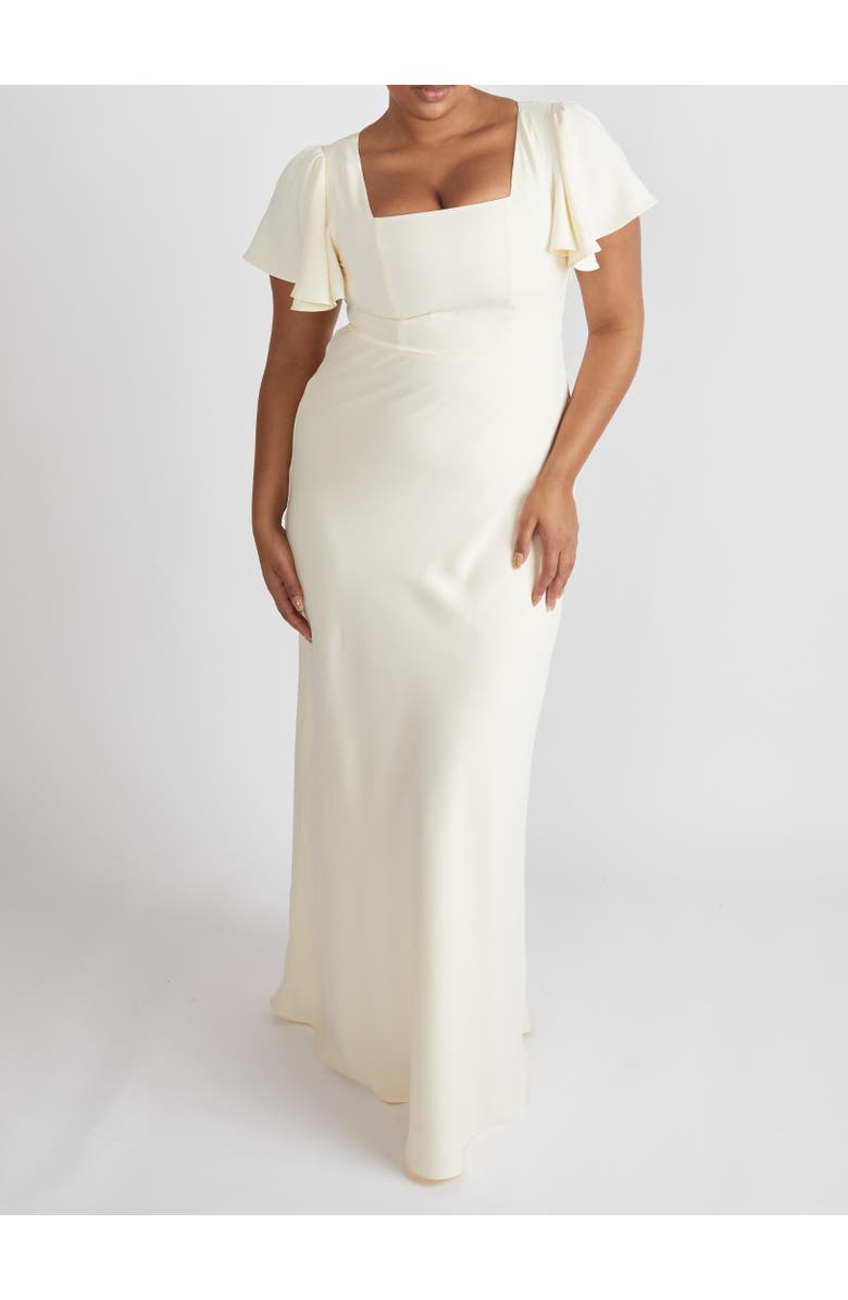 Six Stories Square Neck Crepe Bridesmaid Dress, Alternate, color, Almond