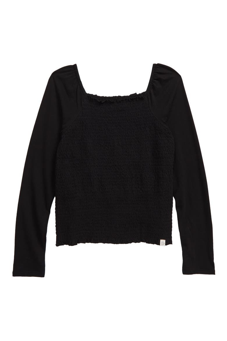 Puff Sleeve Smocked Top, Main, color, BLACK