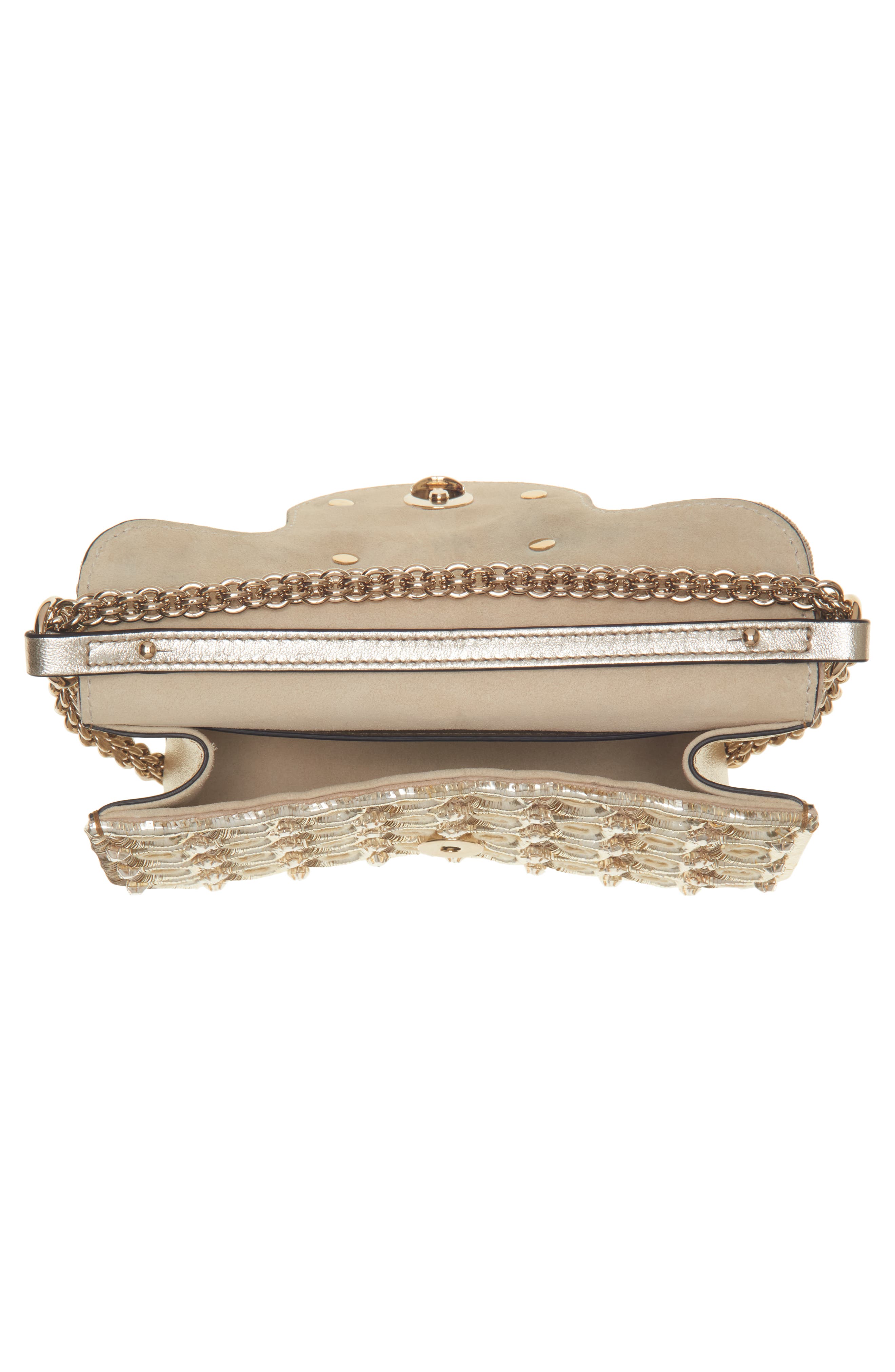 Valentino Garavani Small Locò Jeweled & Beaded Leather Shoulder Bag, Alternate, color, Old Silver/ Sahara Beige