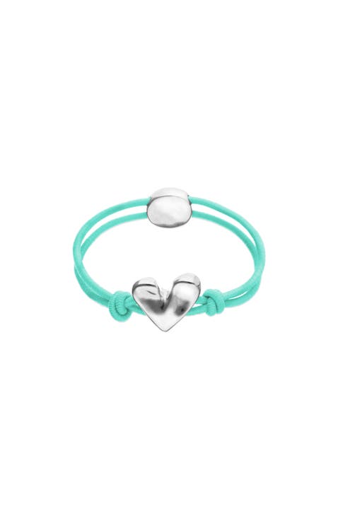 Turquoise Elastic Thread Bracelet With Sterling Silver-Plated Heart