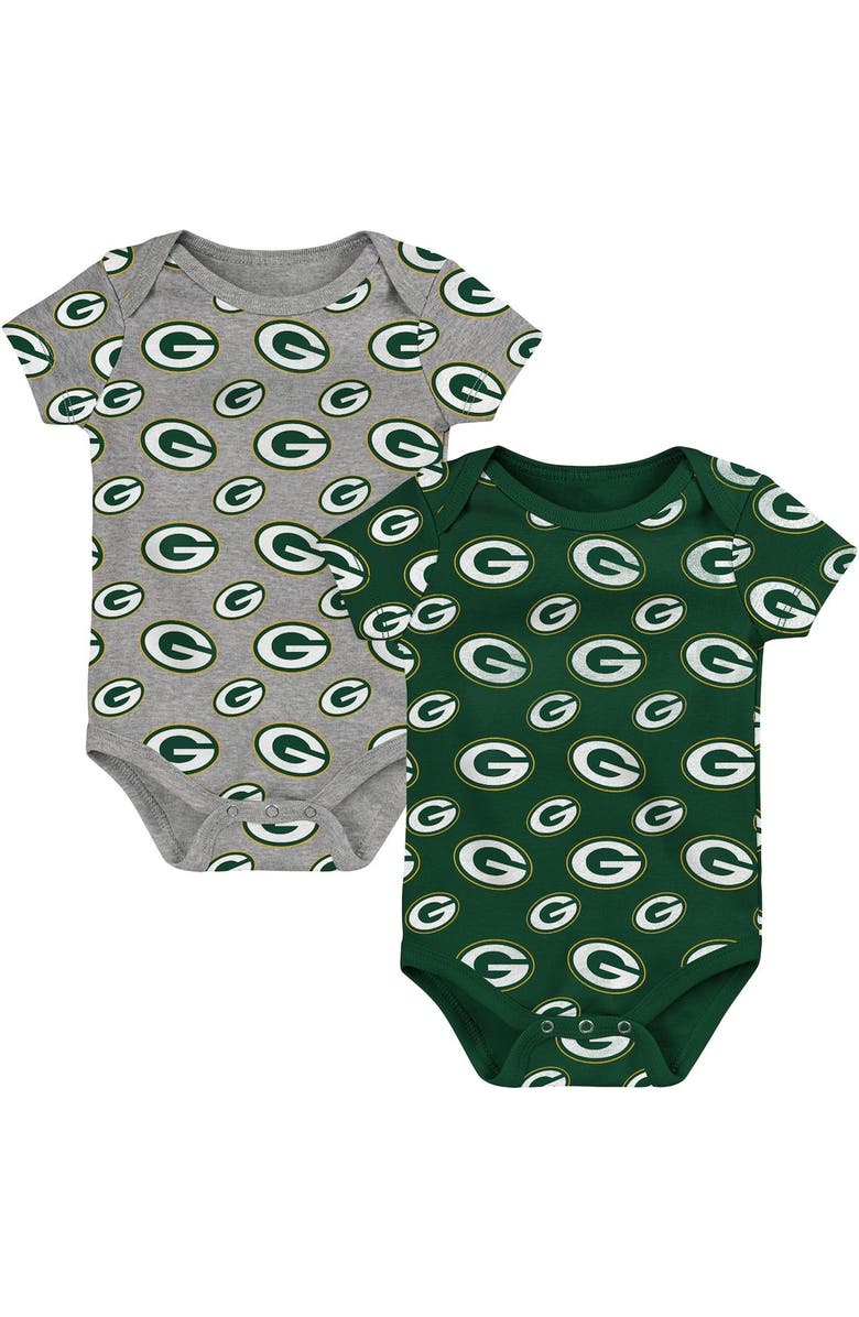 Outerstuff Newborn & Infant Green/Gray Green Bay Packers Two-Pack Double Up Bodysuit Set, Main, color, 