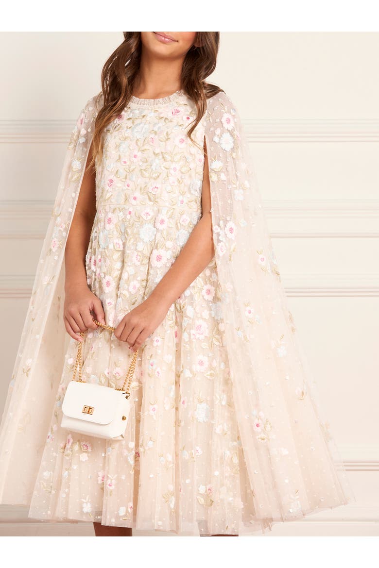Ethereal Blooms Cape Kids Dress, Alternate, color, Cream/Multi