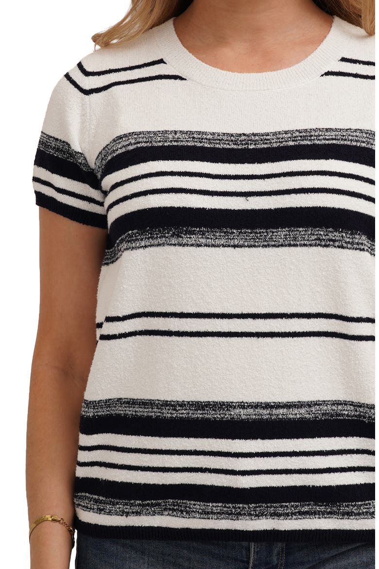 Striped Short Sleeve Sweater, Alternate, color, BONE/ ECLIPSE