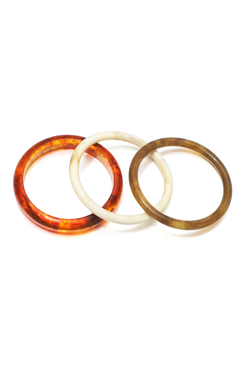 Set of 3 Resin Bangle Bracelets, Main, color, BROWN/ WHITE