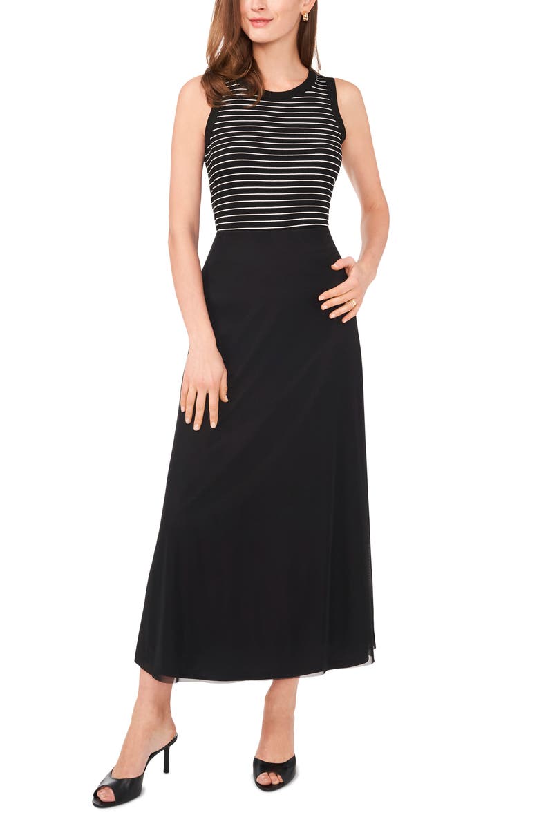 Halogen<sup>®</sup> Fitted Ribbed Tank Top, Alternate, color, Rich Black/ White Mini Stripe