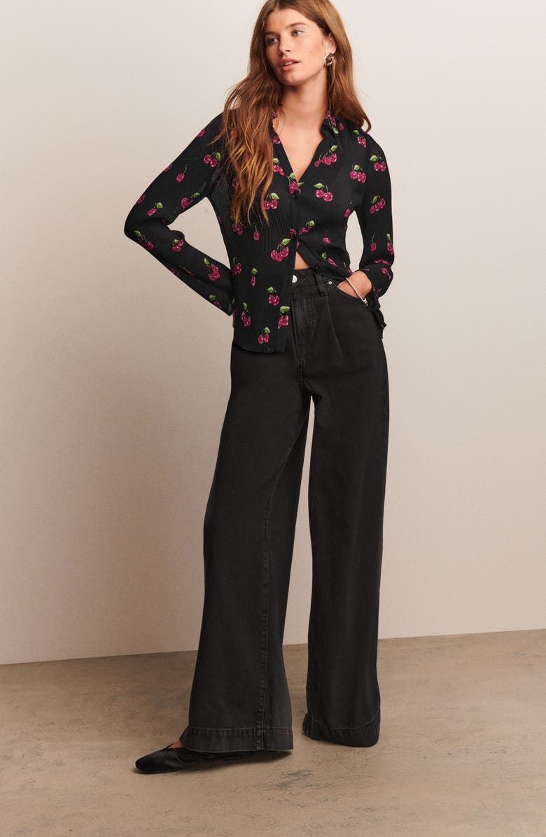 NEXT Cherry Print Plissé Shirt, Alternate, color, Black