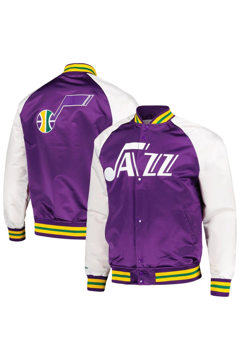Men's Mitchell & Ness Purple Utah Jazz Double Clutch Satin Raglan Full-Snap Jacket, Main, color, Purple