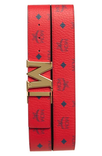 Mcm Claus Reversible Belt In Candy Red