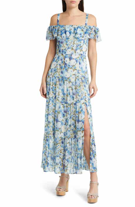 Carmelia Floral Cold Shoulder Silk Maxi Dress