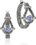 John Hardy Icon Hoop Earrings, Sterling Silver, Tanzanite, Diamonds, 22mm