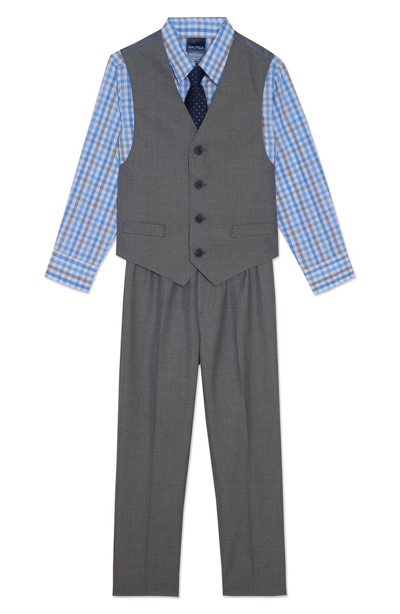 Nautica Kids' Sharkskin Vest, Shirt, Pants & Tie Set, Main, color, Light Grey