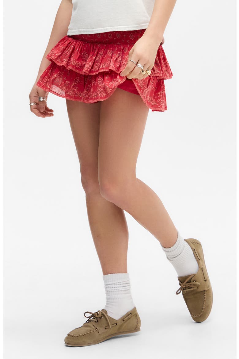 Monica Bandana Print Tiered Cotton Skort, Main, color, RED BANDANA