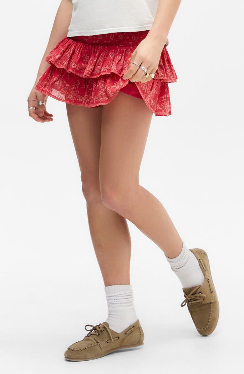 BDG Urban Outfitters Monica Bandana Print Tiered Cotton Skort, Main, color, Red Bandana