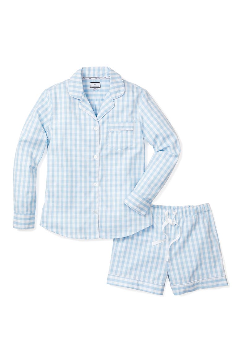 Gingham Check Short Cotton Pajamas, Alternate, color, BLUE