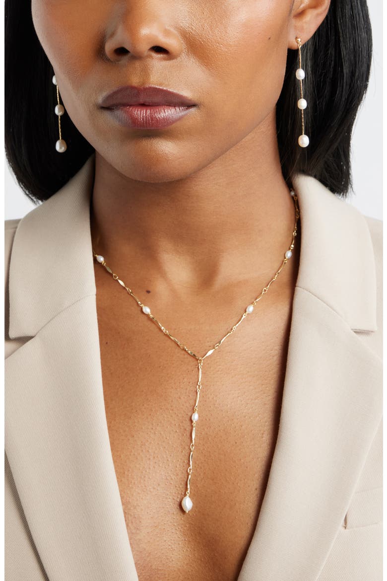 Demi Fine Freshwater Pearl Accent Y-Necklace, Alternate, color, WHITE- 14K GOLD PLATED