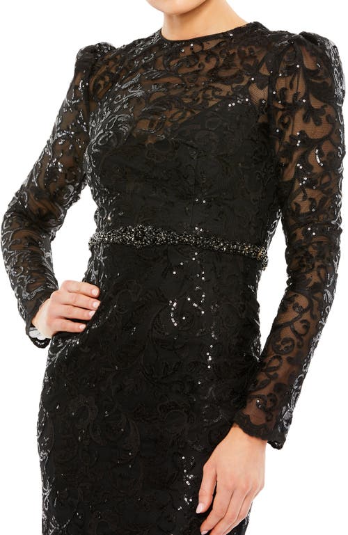 Mac Duggal Embellished High Neck Long Sleeve Gown In Black