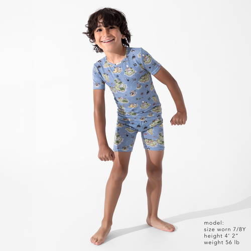 Bellabu Bear Pirate Cove Kids 2-piece Short Sleeve & Shorts Pajama Set In Blue