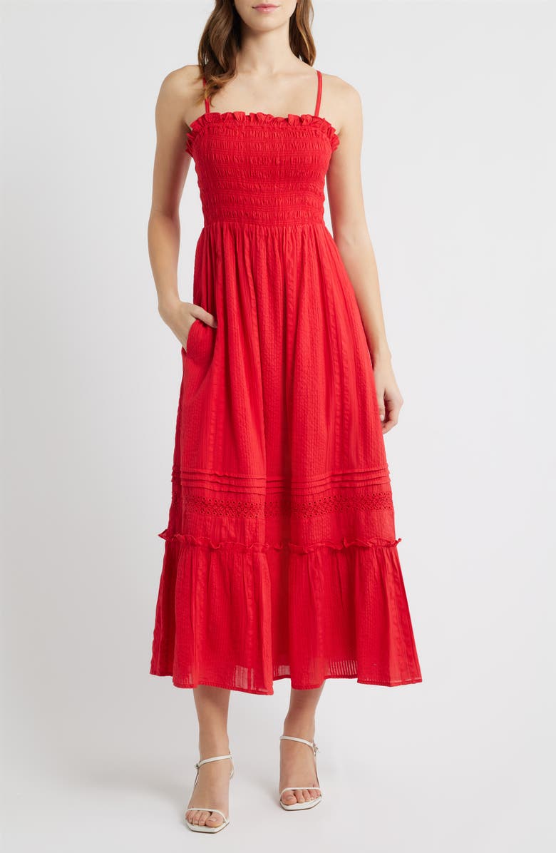 Cleobella Magnolia Ruffle Trim Maxi Dress, Main, color, Goji Berry