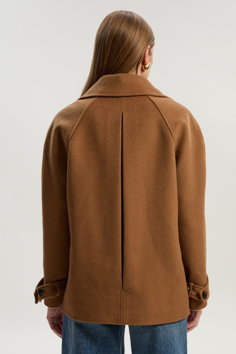 Brushed Wool Double Breasted Short Coat, Alternate, color, Camel