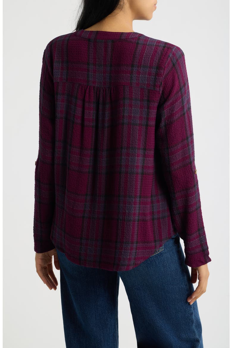 Roll Sleeve Plaid Top, Alternate, color, TAWNY PORT/ BLACK PLAID