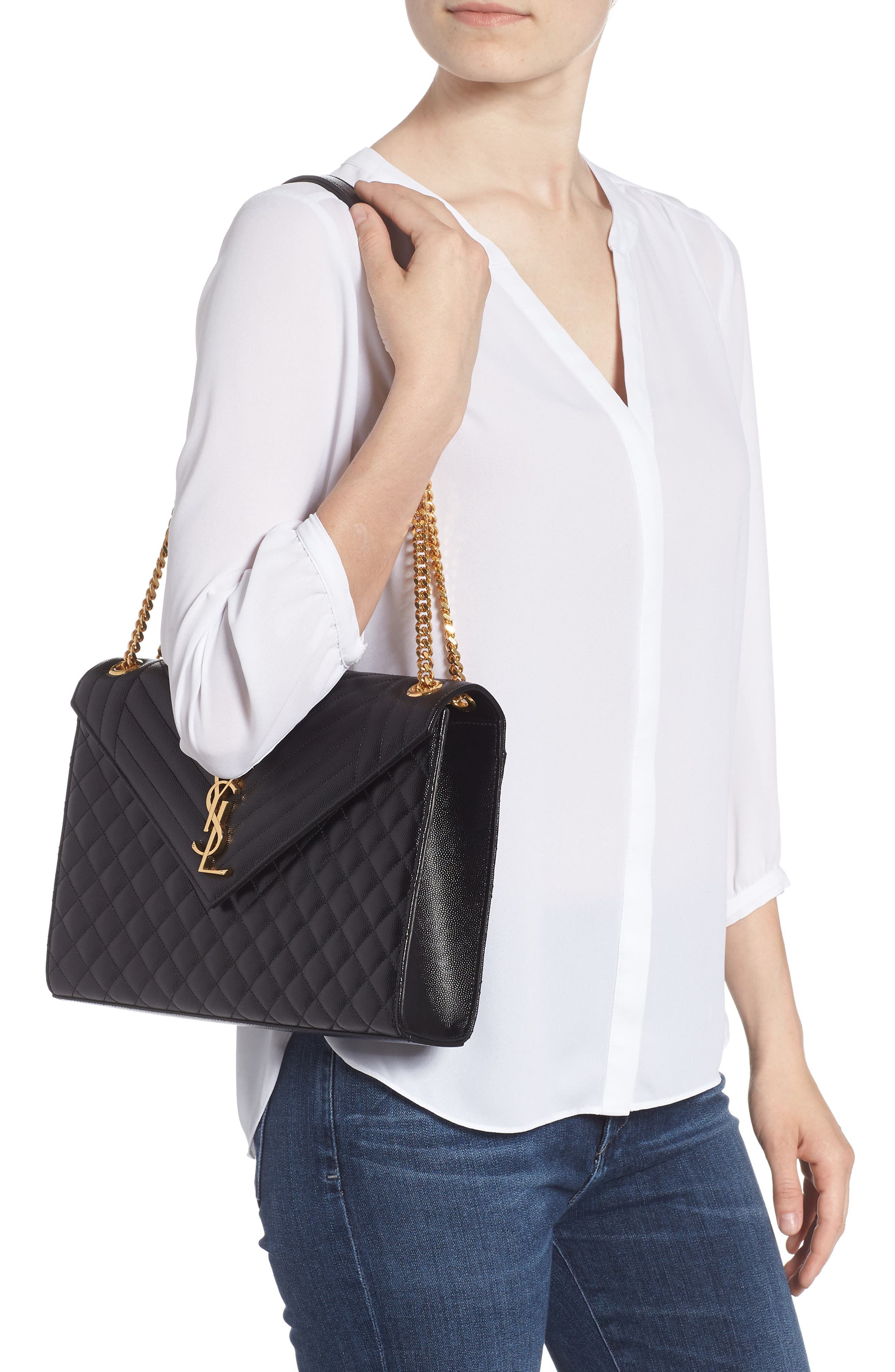 Large Envelope Calfskin Shoulder Bag, Alternate, color, NERO/ NERO/ NERO