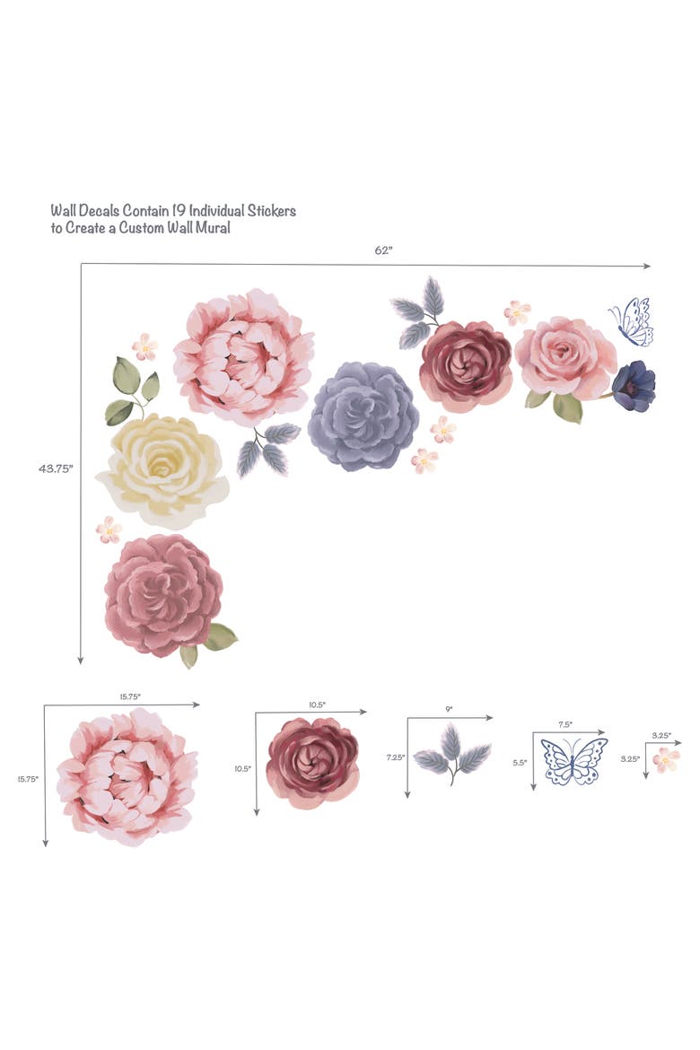 Secret Garden Large Flowers/Butterflies Wall Decals/Stickers, Alternate, color, Multicolor