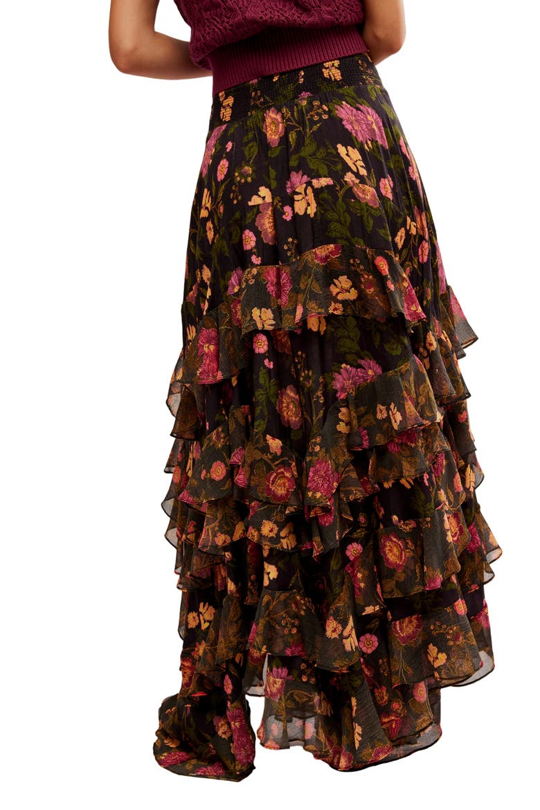 Lolita Floral Ruffle Maxi Skirt, Alternate, color, WASH BLACK COMBO