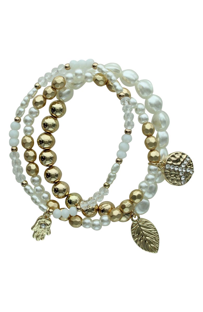 OLIVIA WELLES Zen Day Set of 3 Beaded Stretch Bracelets, Main, color, Gold / White