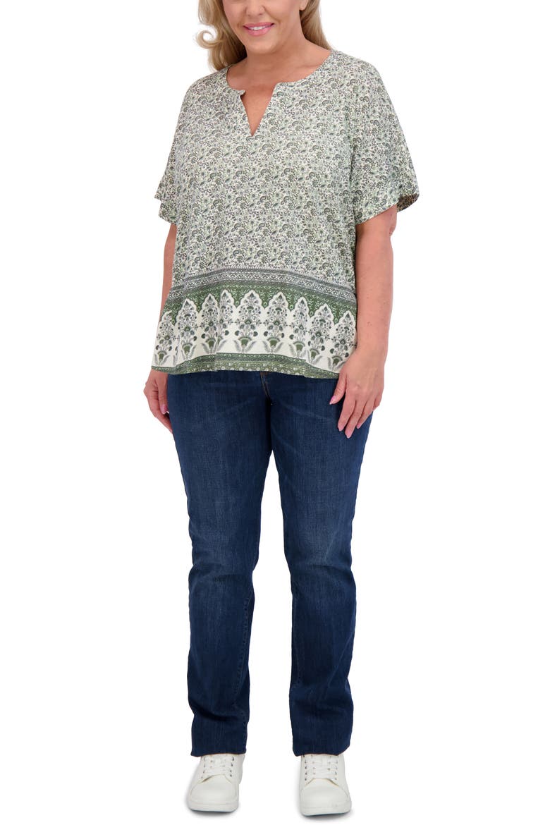 Persian Carpet Print Short Sleeve Top, Alternate, color, GREEN MULTI