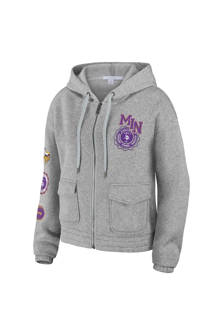 Women's WEAR by Erin Andrews Heather Gray Minnesota Vikings Full-Zip Hoodie, Alternate, color, Heather Gray