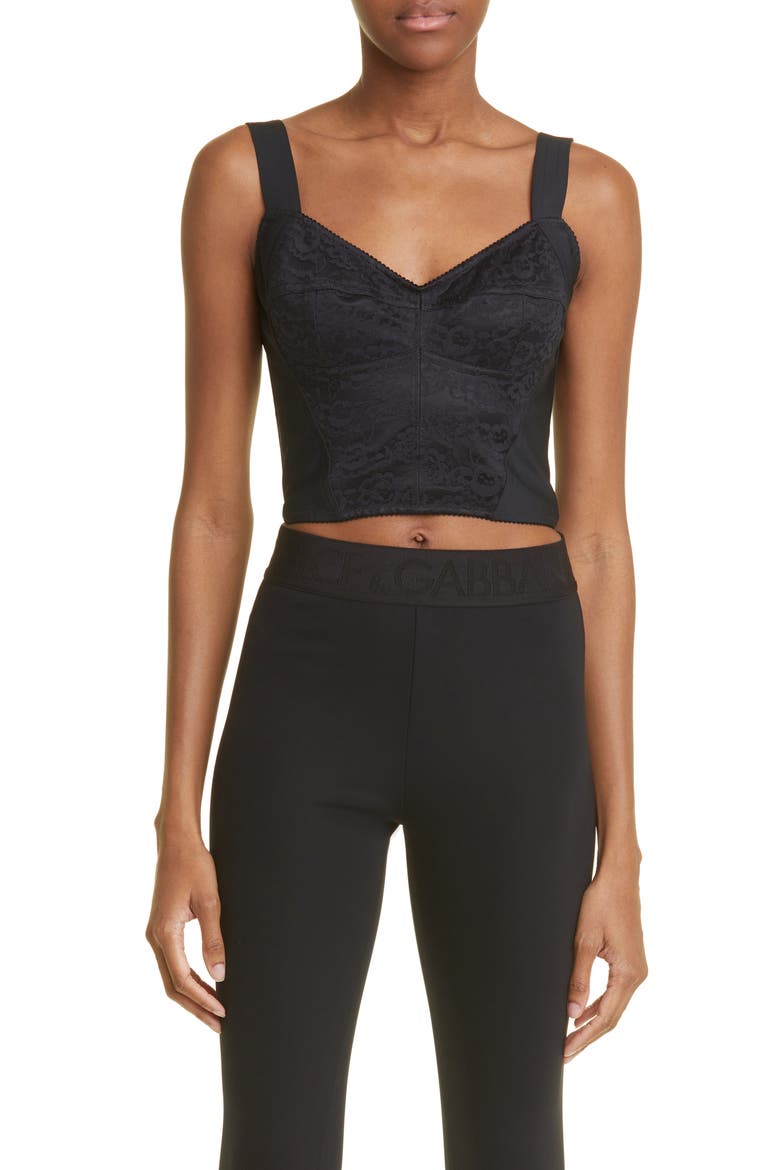 Jacquard Corset Bustier Top, Main, color, BLACK