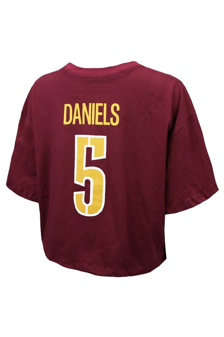 Women's Majestic Threads Jayden Daniels Burgundy Washington Commanders Swarovski Crystals Boxy Cropped Name & Number T-Shirt, Alternate, color, Burgundy
