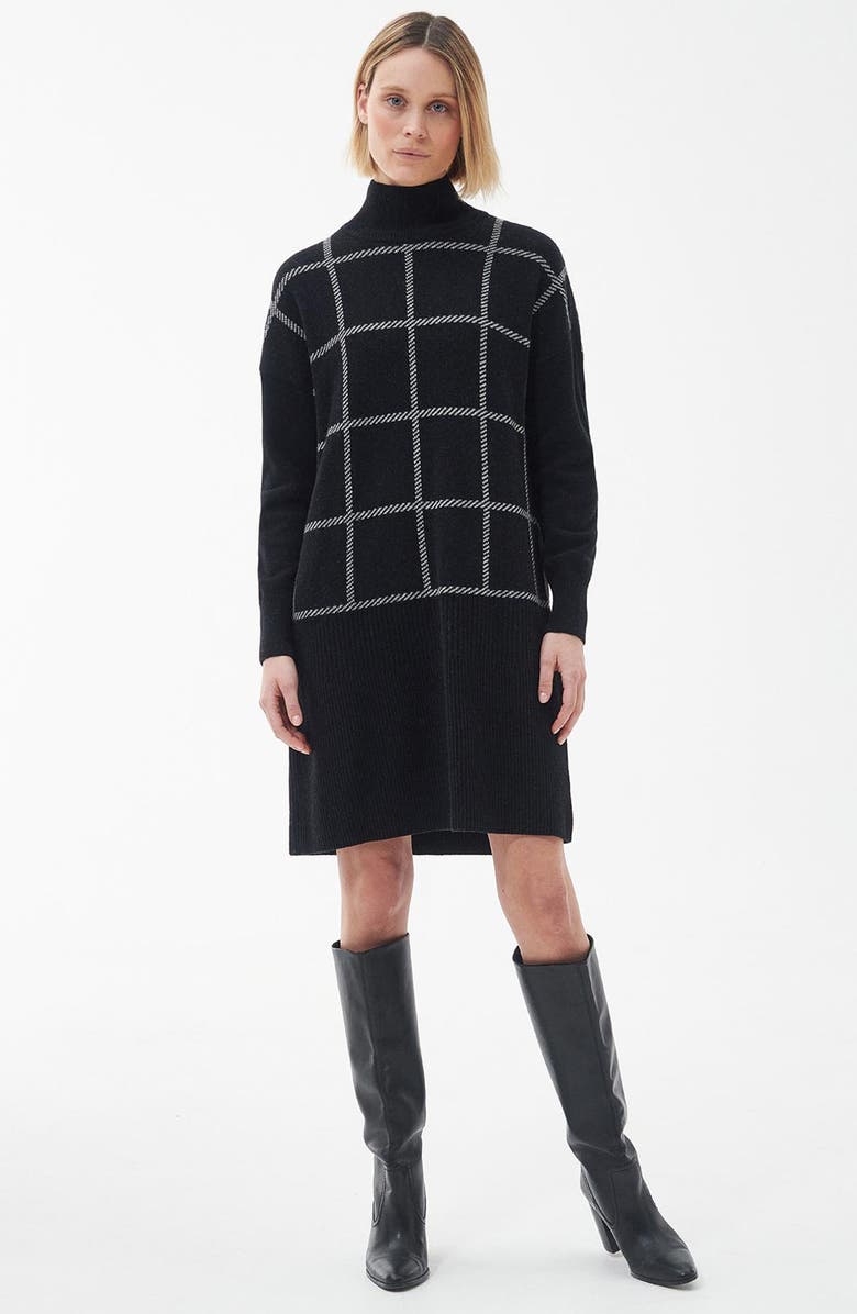 Barbour Marsha Check Jacquard Long Sleeve Wool Blend Sweater Dress, Alternate, color, Black