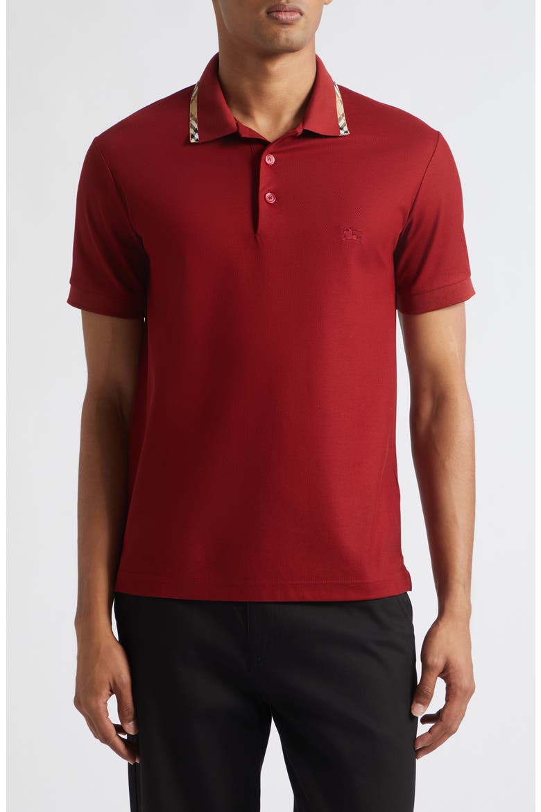 Eddie Check Trim Cotton Piqué Polo, Main, color, AUBURN BROWN