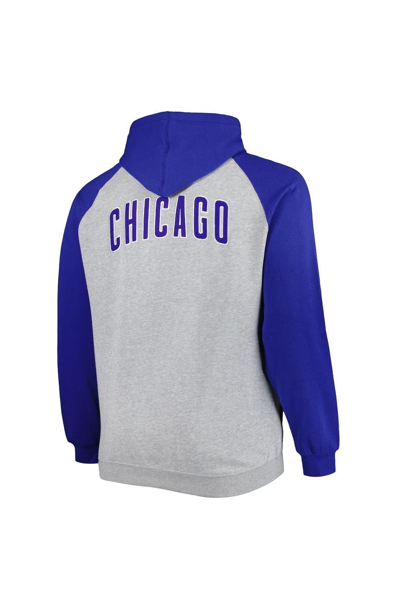 PROFILE Men's Heather Gray/Royal Chicago Cubs Big & Tall Raglan Hoodie Full-Zip Sweatshirt, Alternate, color, 