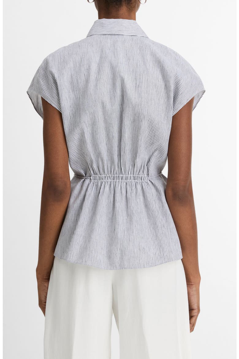 Ticking Stripe Cap Sleeve Linen & Cotton Button-Up Shirt, Alternate, color, IRIS SLATE/ OFF WHITE