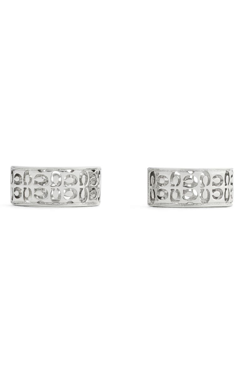 COACH Quilted Cutout Huggie Hoop Earrings, Alternate, color, Rhodium