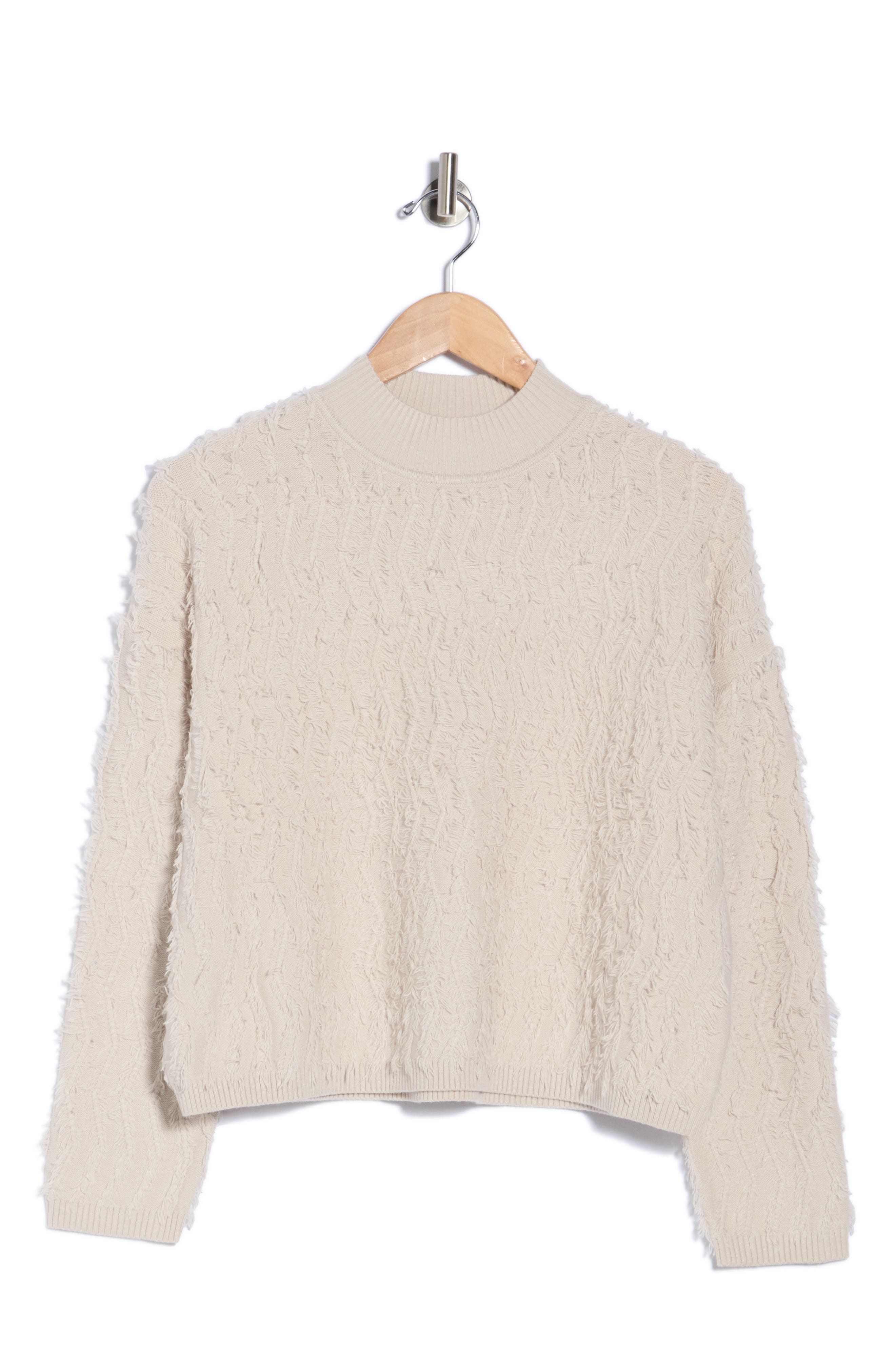 Fringe Mock Neck Crop Sweater