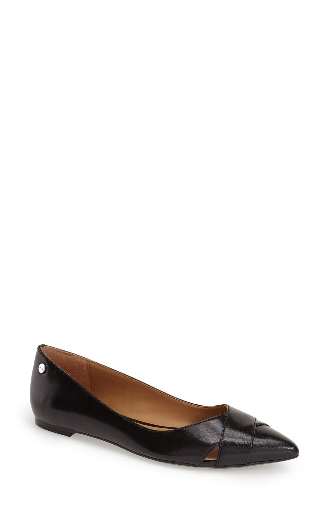 'Gailia' Leather Pointy Toe Flat, Main, color, BLACK LEATHER