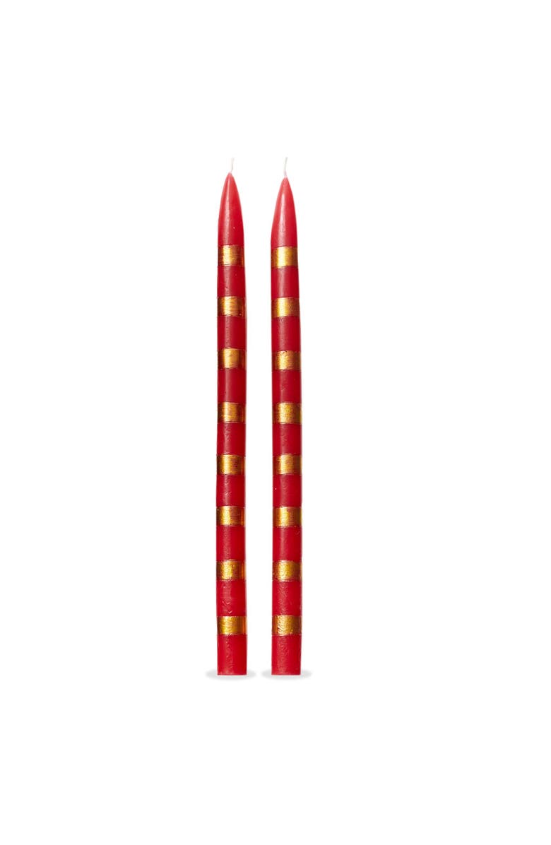 tag Red Gold Striped Taper Candles Set of 2 for Christmas, Main, color, Red